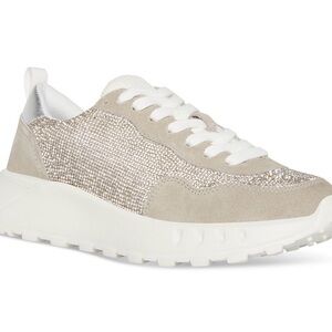 Aqua Beige and White Glitter Sneakers